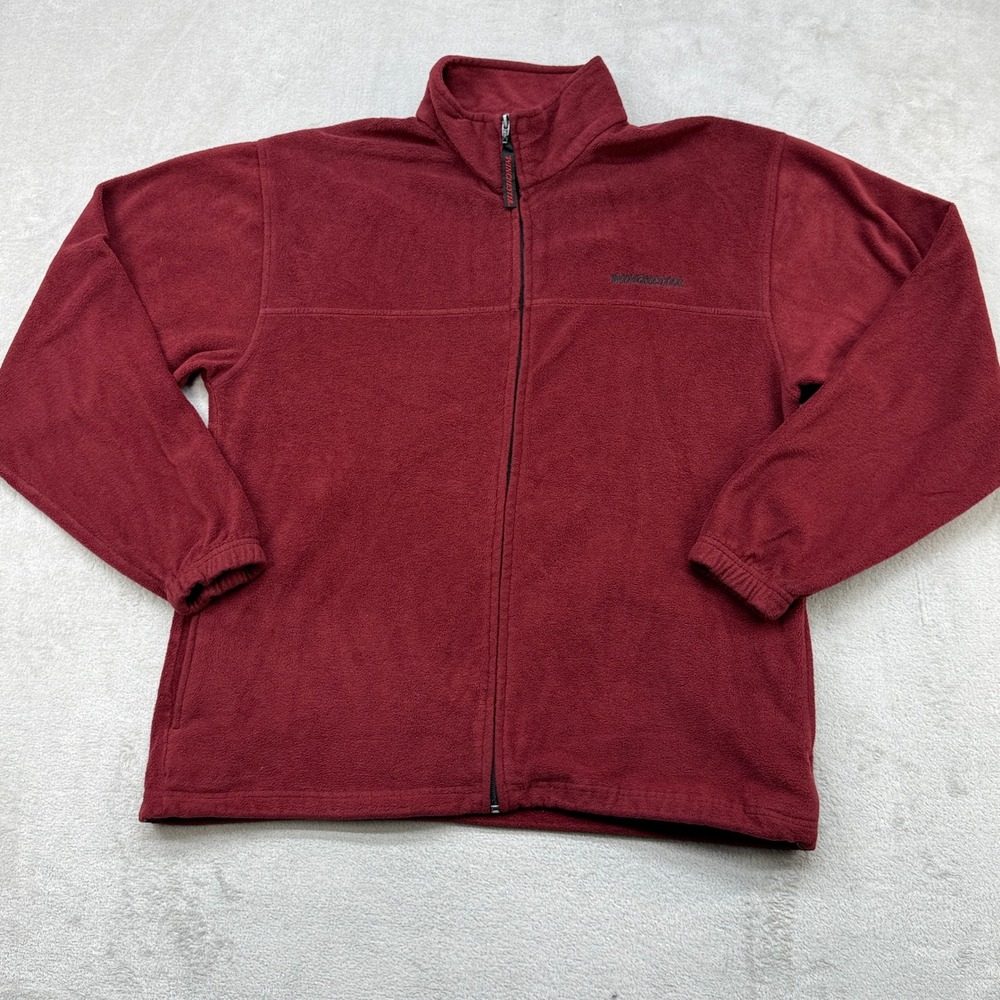 VTG Winchester Fleece Jacket Mens Large Burgundy Red Full Zip Embroidered Logo
